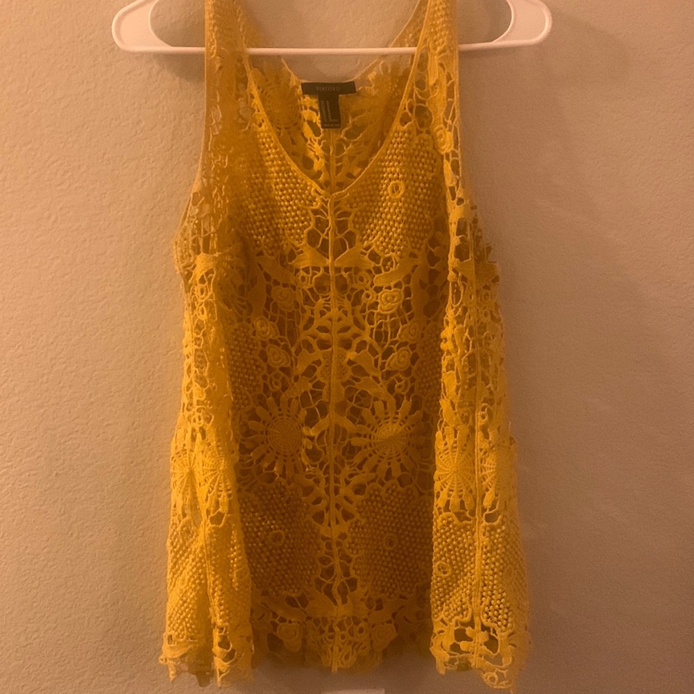 Mustard yellow crochet lace top